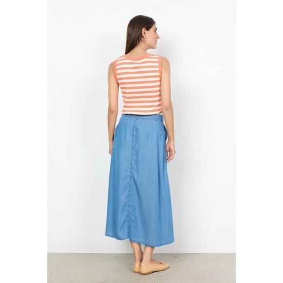 NWT SOYA CONCEPT Djaka 1 Papaya & White Striped & Ribbed Tank Top - Picture 2 of 5